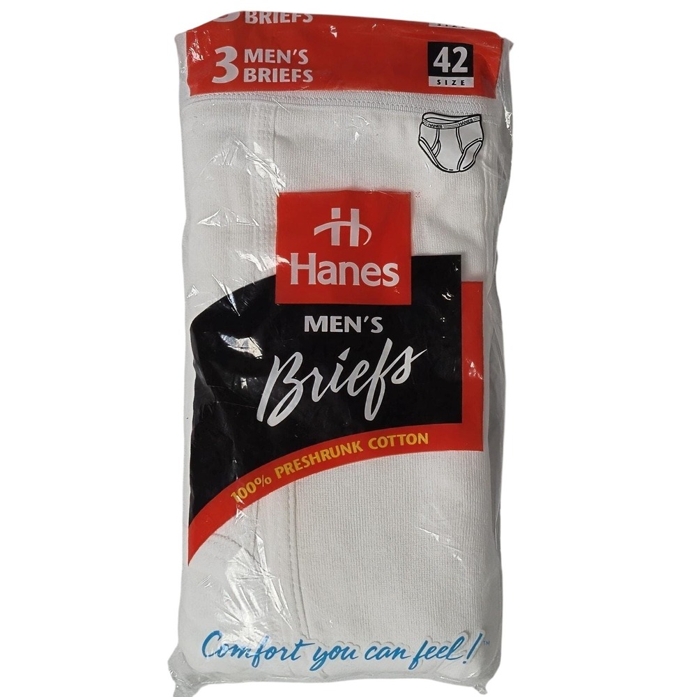 Hanes Briefs 100% Preshrunk Cotton Mens Size 42 White 3-Pair NEW Sealed 1997